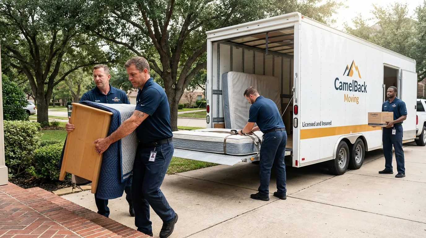 Crew loading residential truck for cross-state move from Collegeville, MN