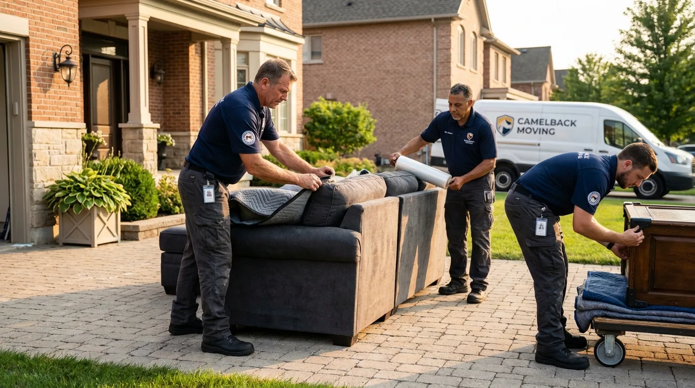 Large estate moving crew wrapping furniture in Collegeville, MN