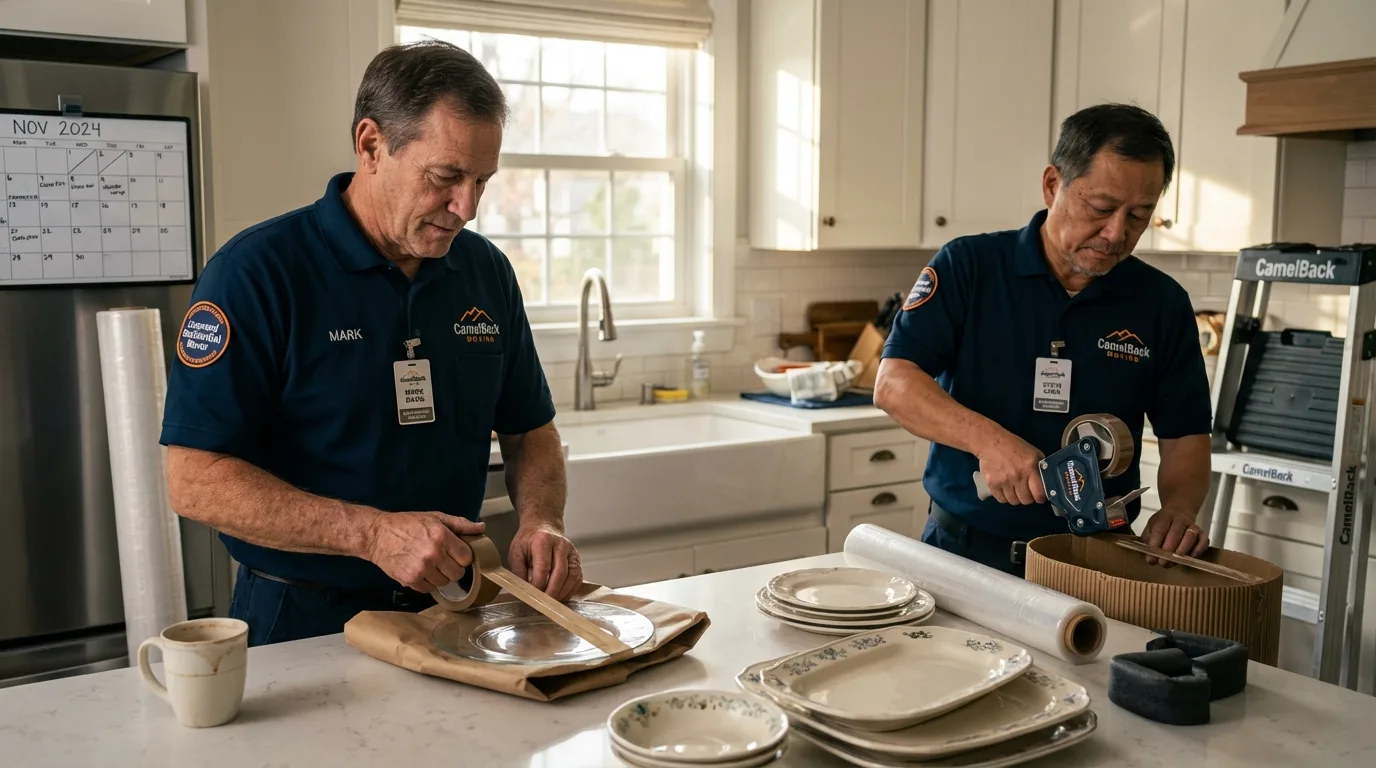 Professional crew packing kitchen dishware in Collegeville, MN